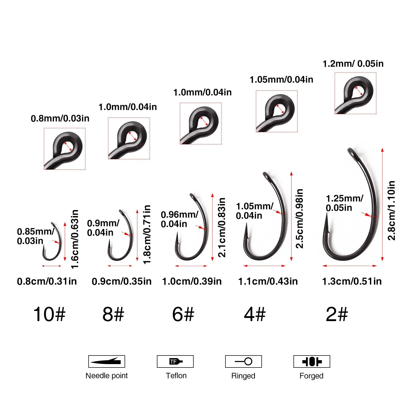 1000pcs TFSH-G Teflon Coated Barbed Fishing Hooks Matt Black Carp Hook Gnippen