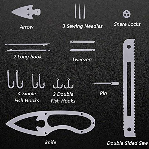 18-in-1 Survival tool card, EDC wallet multifunction Survival tool kit for camping, hiking, fishing equipment
