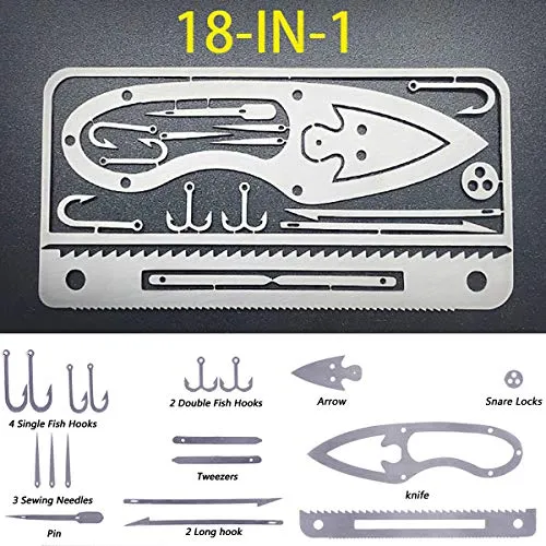 18-in-1 Survival tool card, EDC wallet multifunction Survival tool kit for camping, hiking, fishing equipment