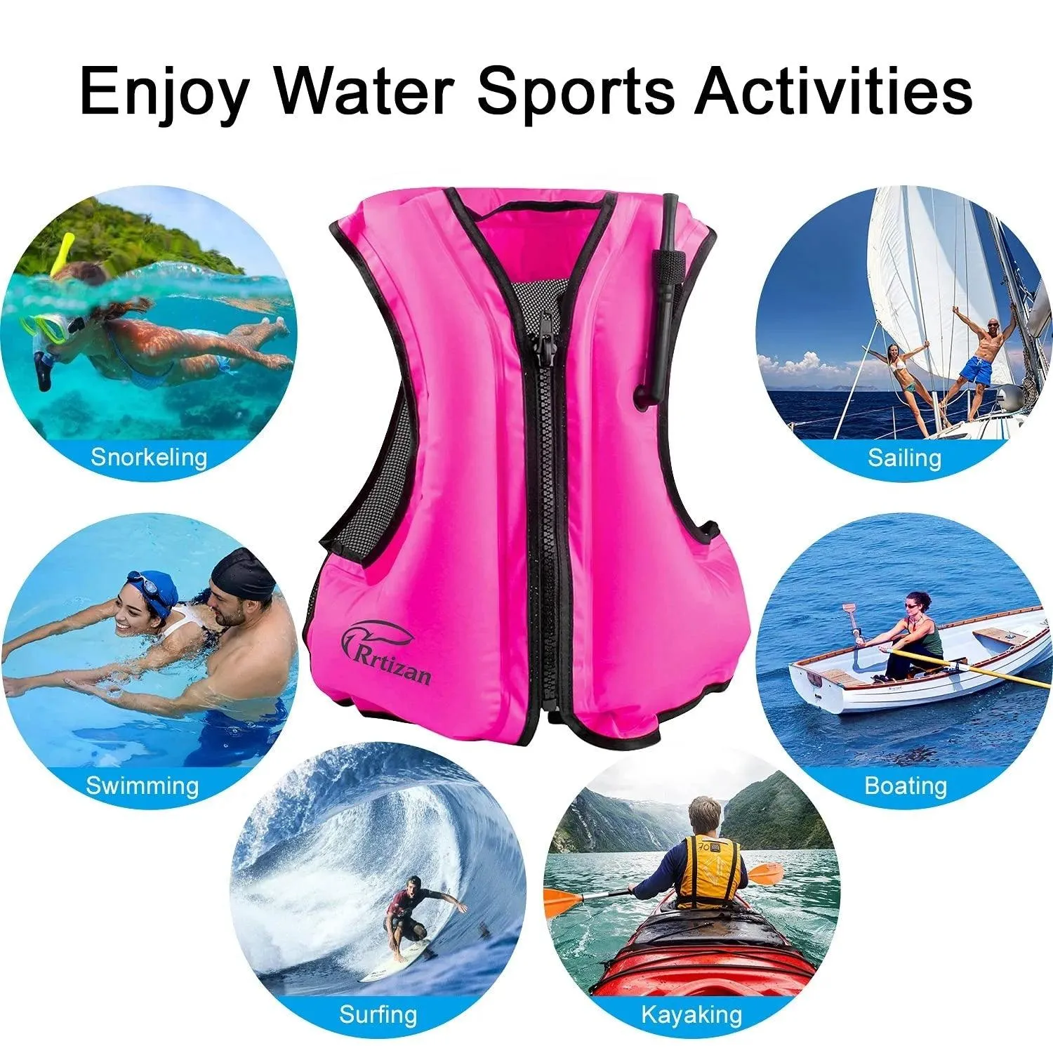 Adults Inflatable Swim Vest, Portable Snorkel Vest for Women, Buoyancy Aid Jackets, Pink, S/M