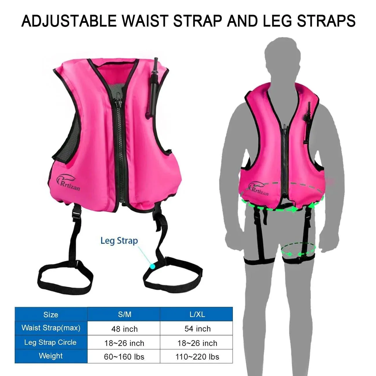 Adults Inflatable Swim Vest, Portable Snorkel Vest for Women, Buoyancy Aid Jackets, Pink, S/M