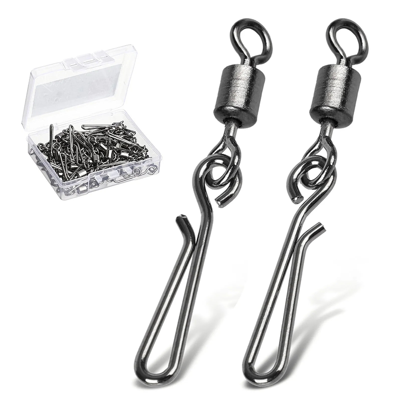 AMYSPORTS 100pcs/Pack Fishing Rolling Swivels with Hanging Snap（black）