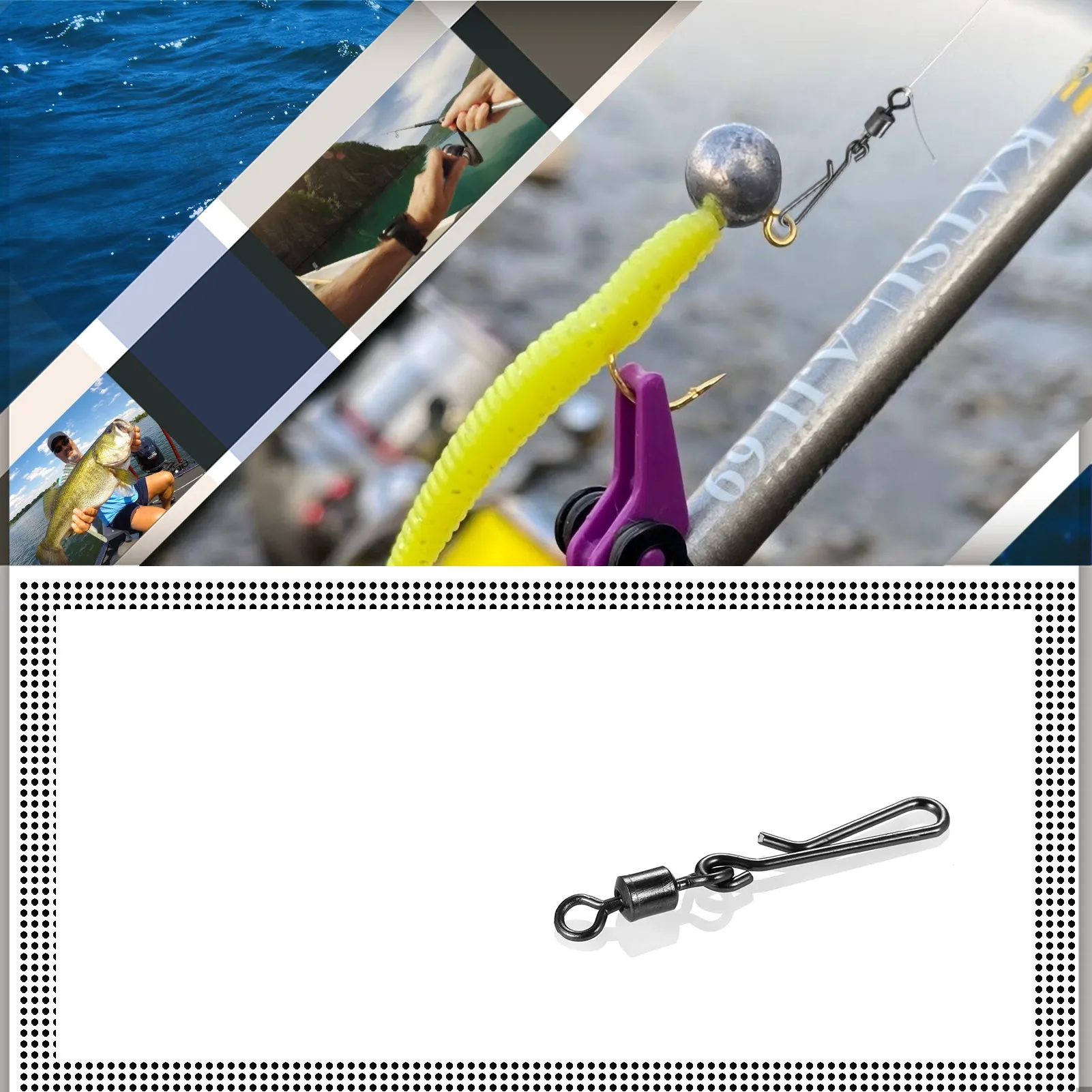 AMYSPORTS 100pcs/Pack Fishing Rolling Swivels with Hanging Snap（black）