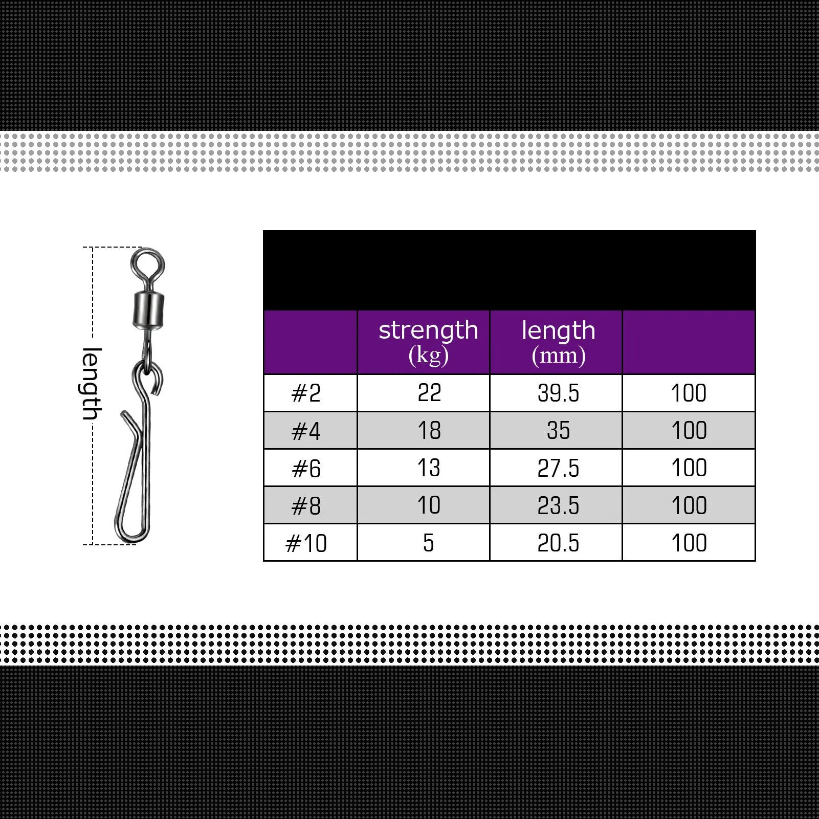 AMYSPORTS 100pcs/Pack Fishing Rolling Swivels with Hanging Snap（black）