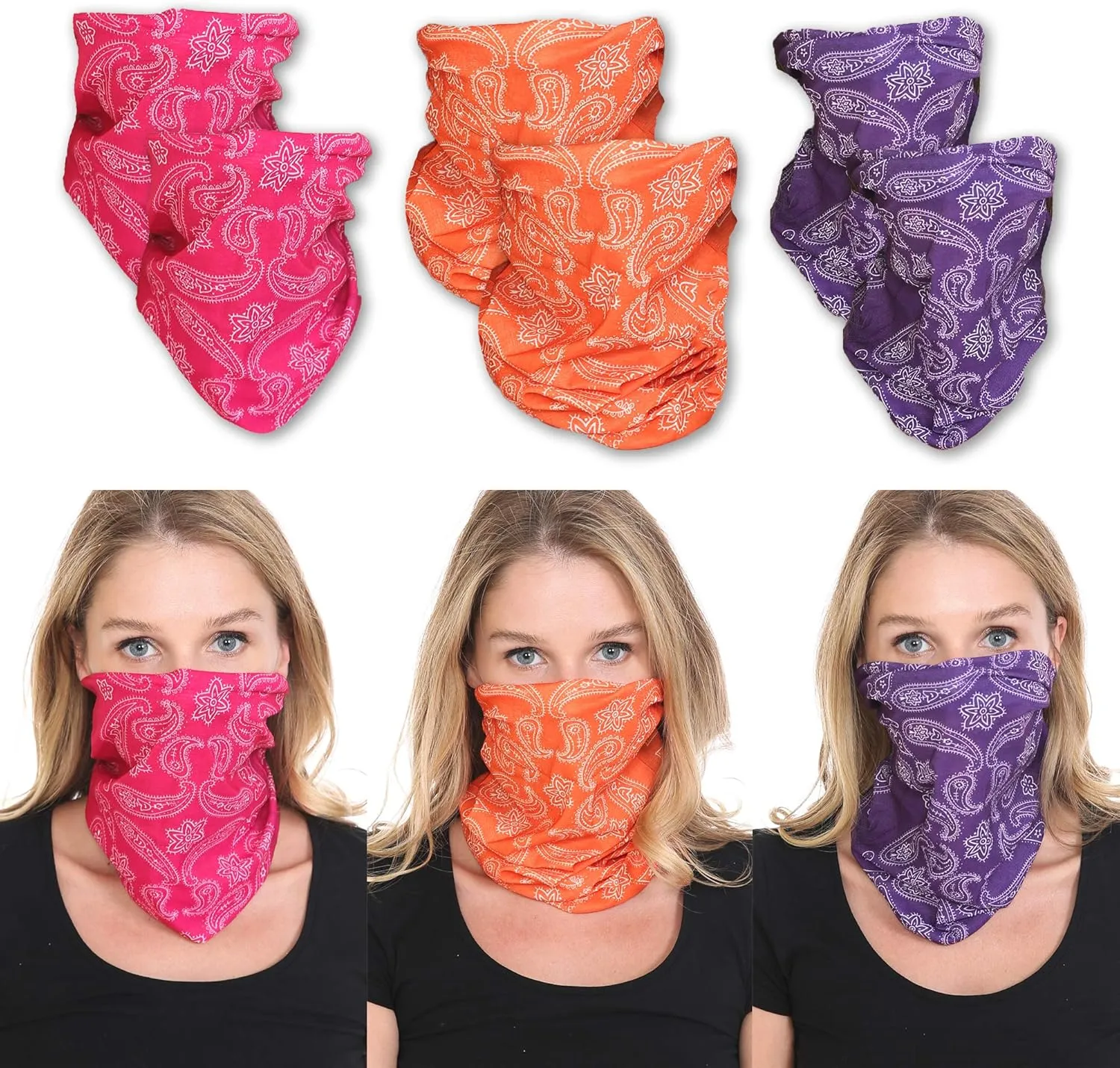 Balaclava Face Mask, Neck Gaiter, UV Protector Hood Motorcycle Ski Snowboarding Cycling Hunting Scarf for Men Women Kids (Orange, Pink, Purple)