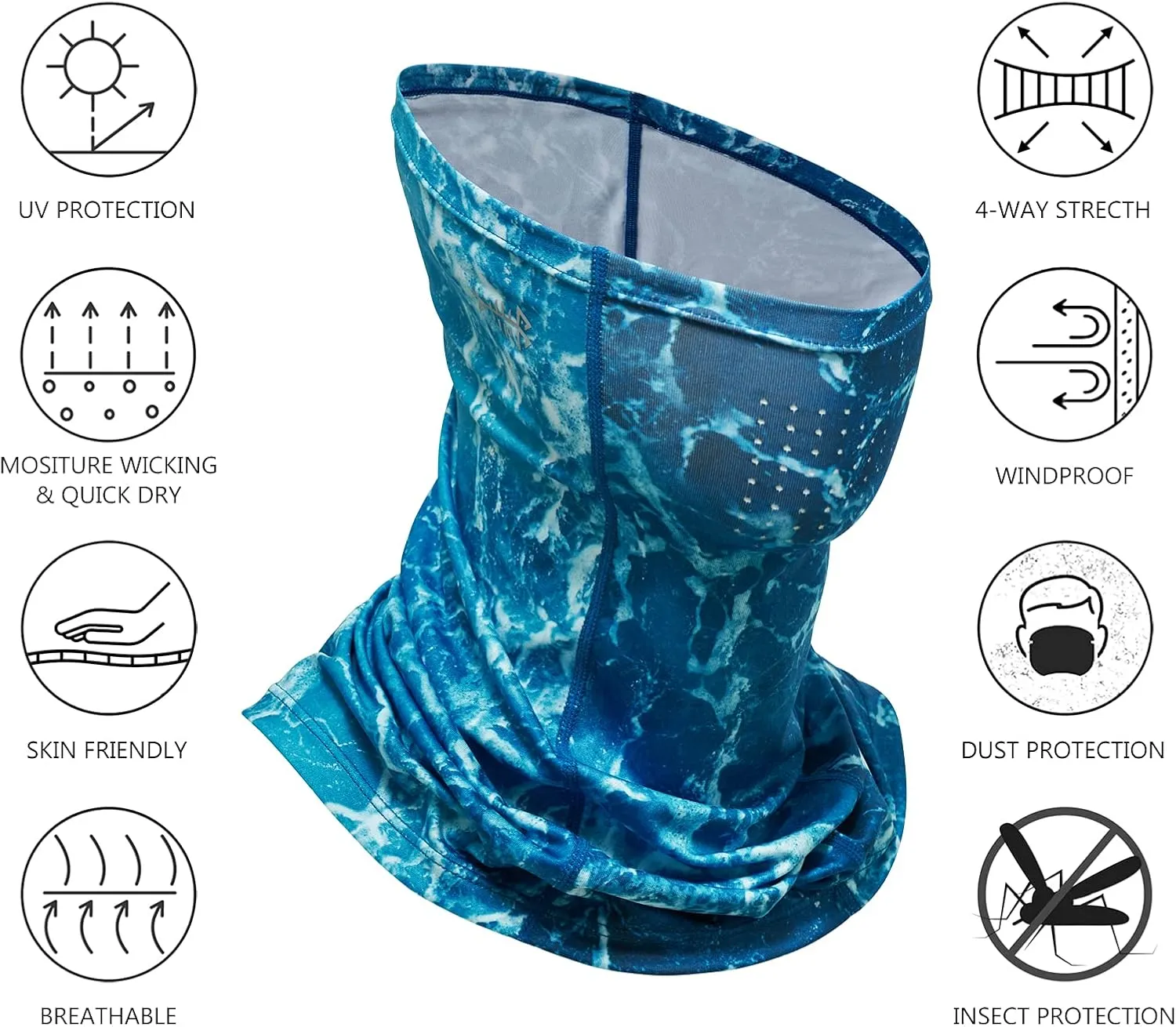 BASSDASH Neck Gaiter Mask UPF 50 Sun Protection for Men & Women, Fishing, Hiking, Outdoor