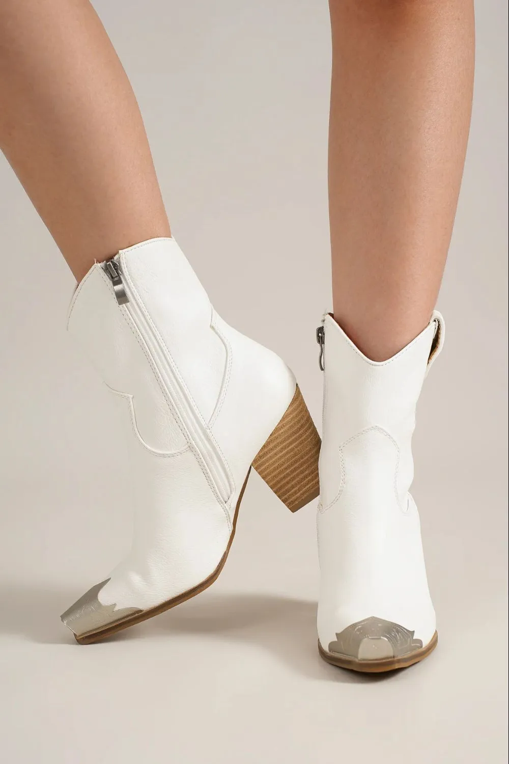 Fort White Ankle Boots with Metal Tip