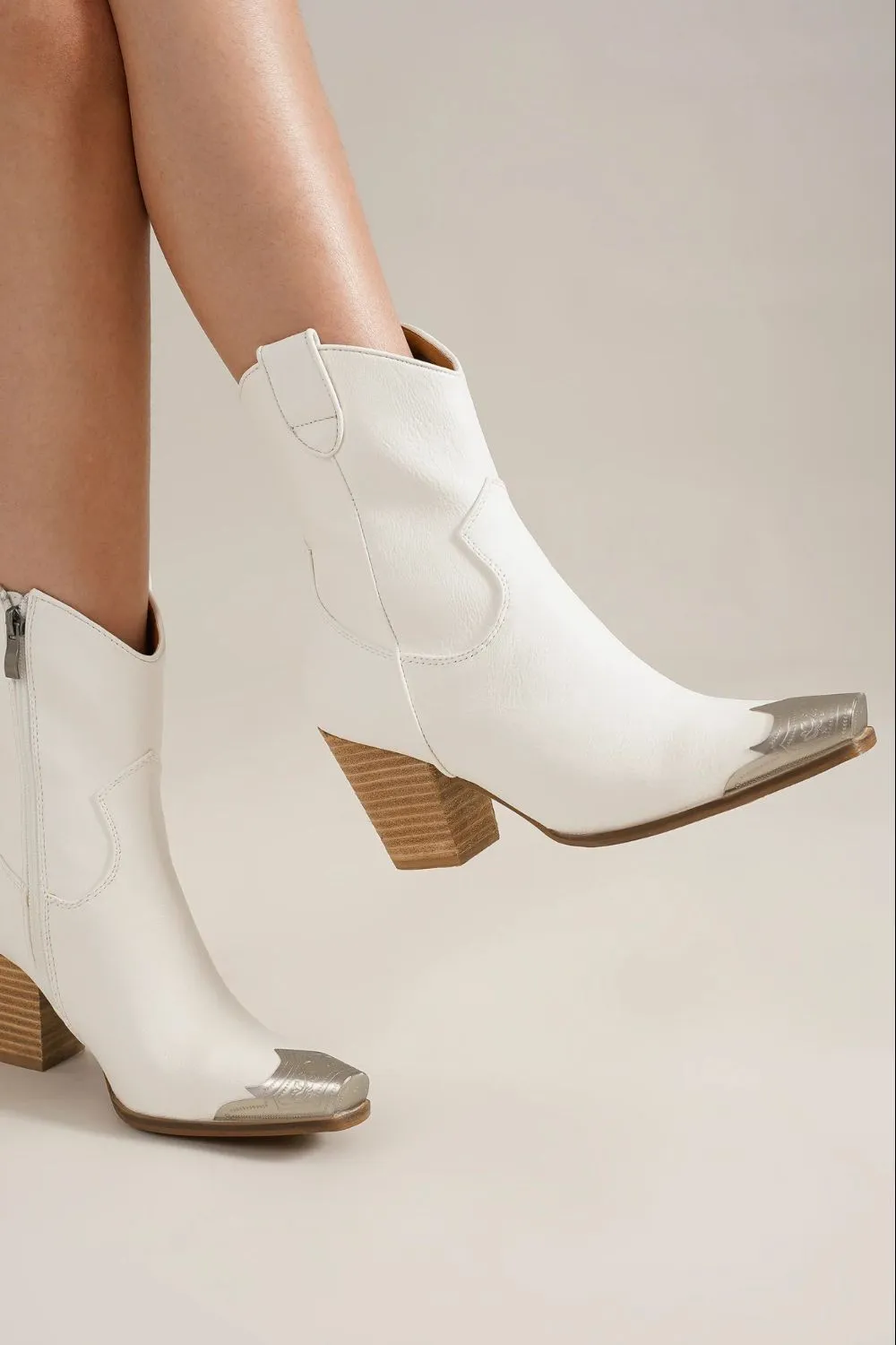 Fort White Ankle Boots with Metal Tip