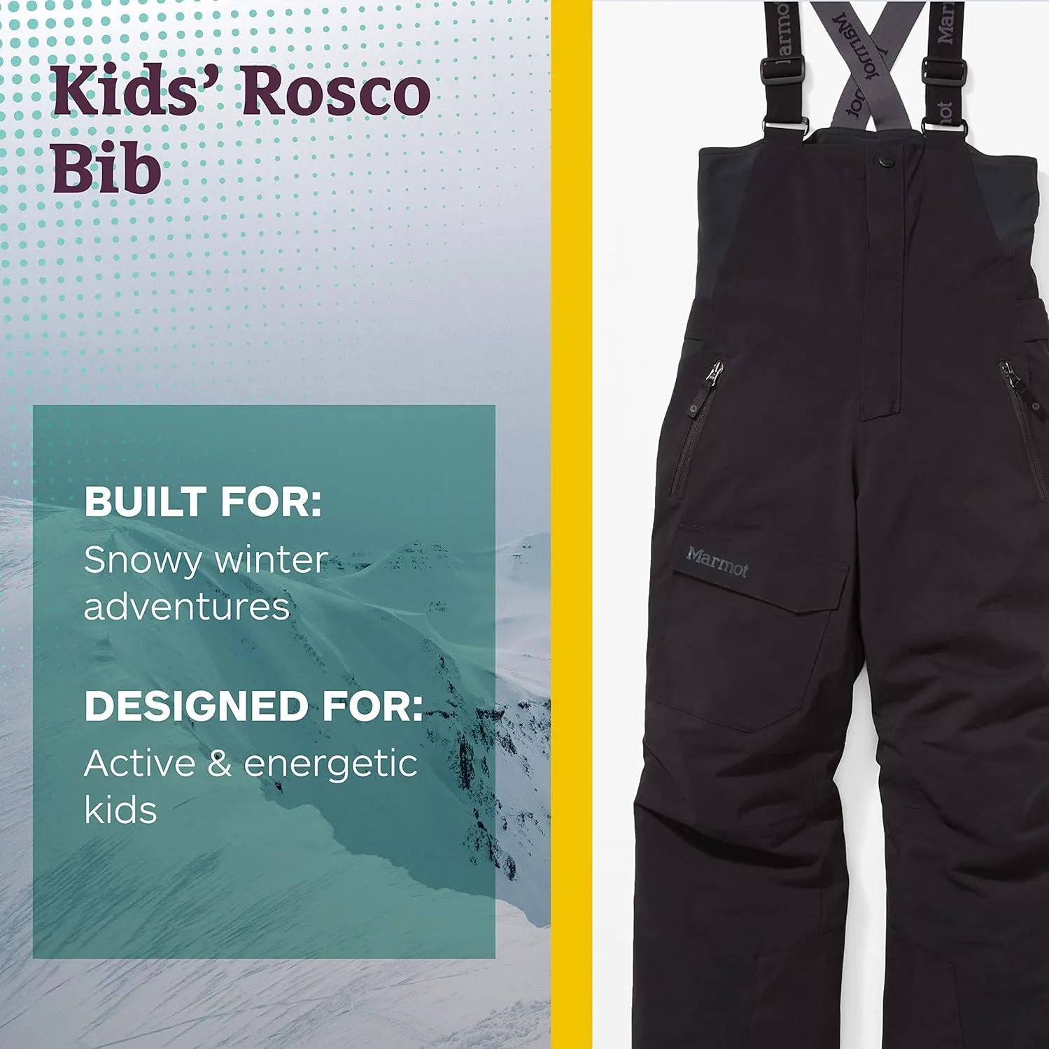 MARMOT Kid's Rosco Bib - Snow Pants for Kids, Winter Pants for Skiing, Snowboarding, School, and Winter Play