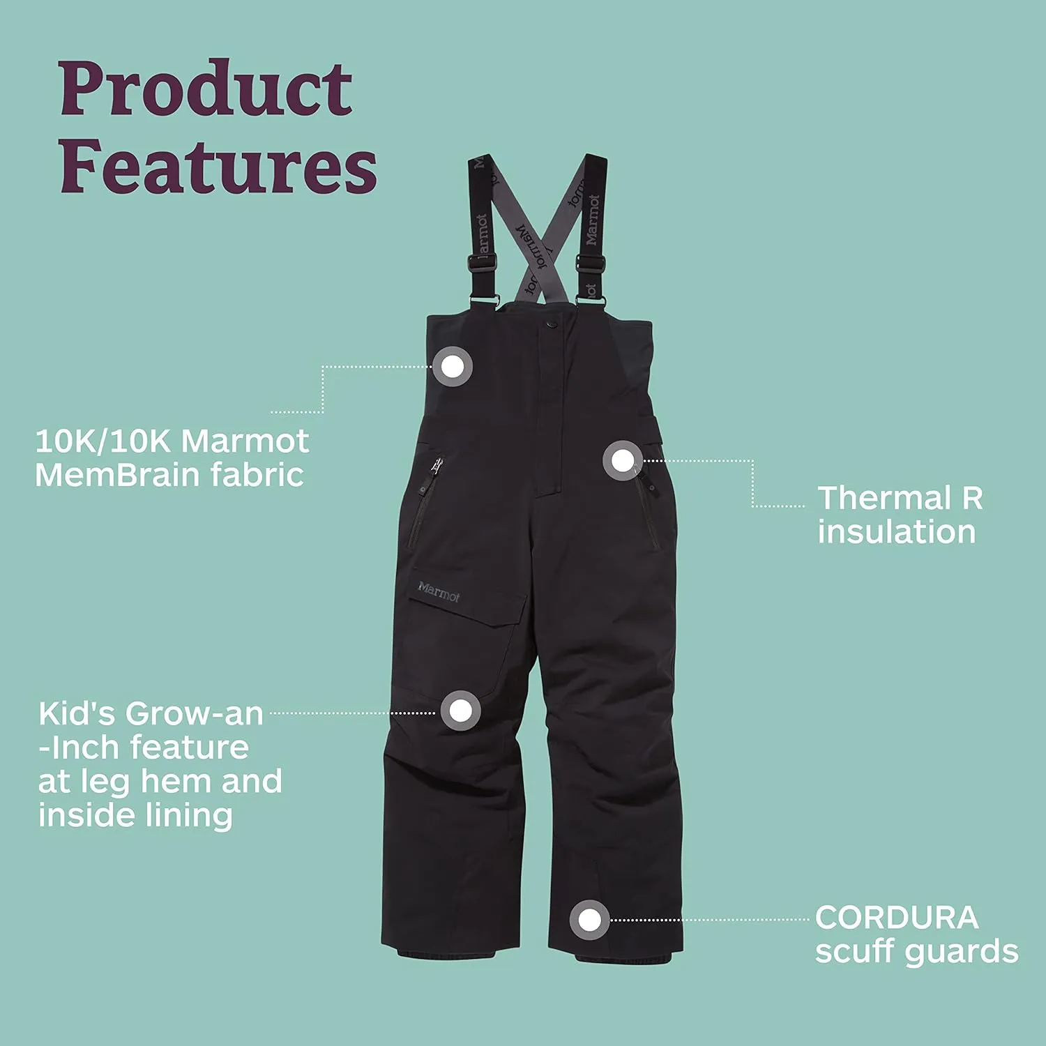 MARMOT Kid's Rosco Bib - Snow Pants for Kids, Winter Pants for Skiing, Snowboarding, School, and Winter Play