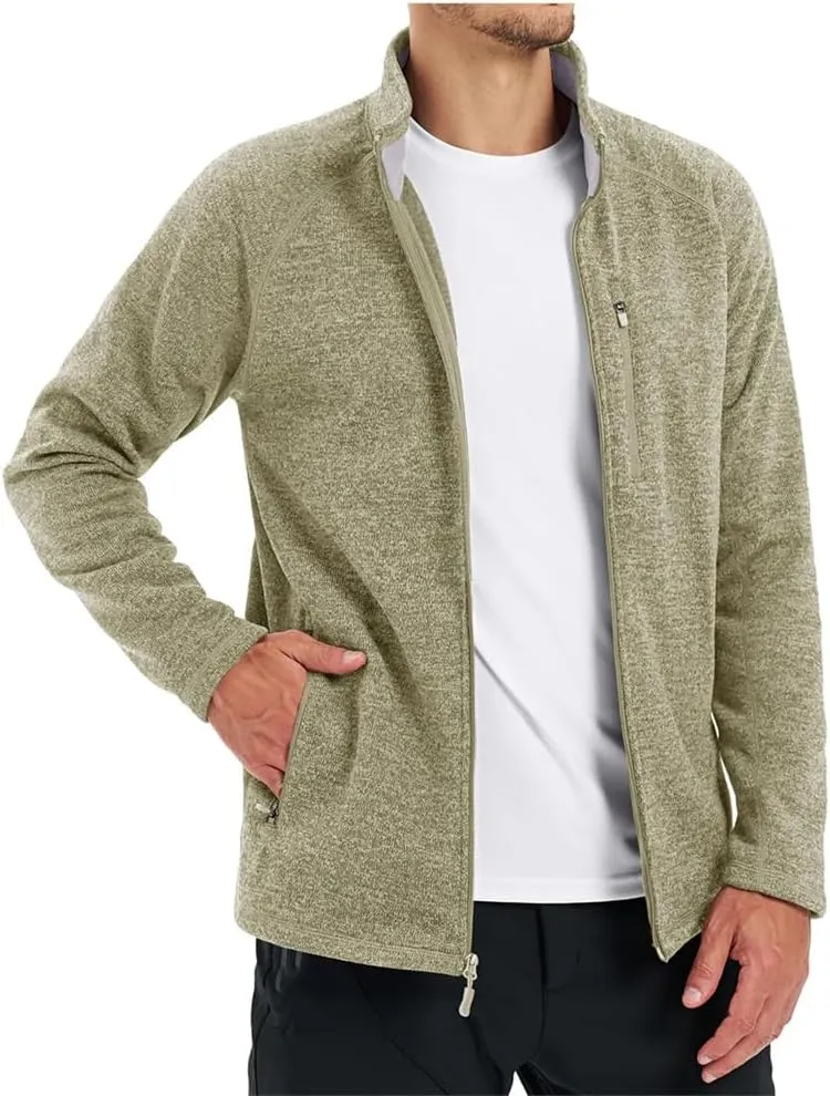 Men Classic Full Zip Knitted Sweater Soft Warm Fleece Jacket Hiking Sports Casual Coat
