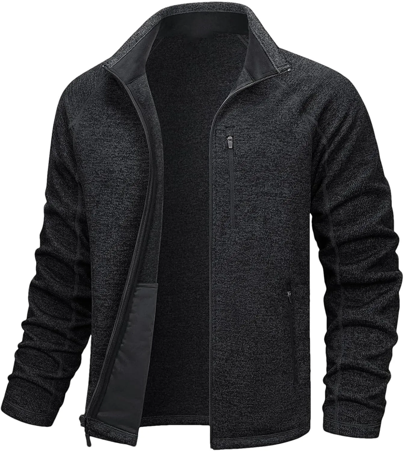Men Classic Full Zip Knitted Sweater Soft Warm Fleece Jacket Hiking Sports Casual Coat