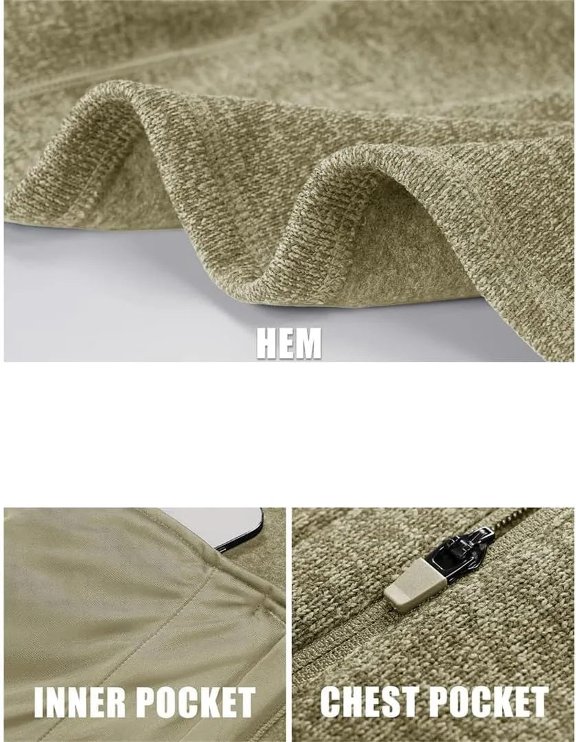 Men Classic Full Zip Knitted Sweater Soft Warm Fleece Jacket Hiking Sports Casual Coat