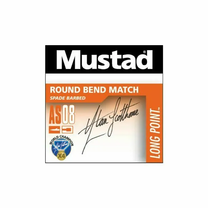 Mustad AS08 Round Bend Match Hooks - 10 x 10 Pack (100 Hooks) - All Sizes