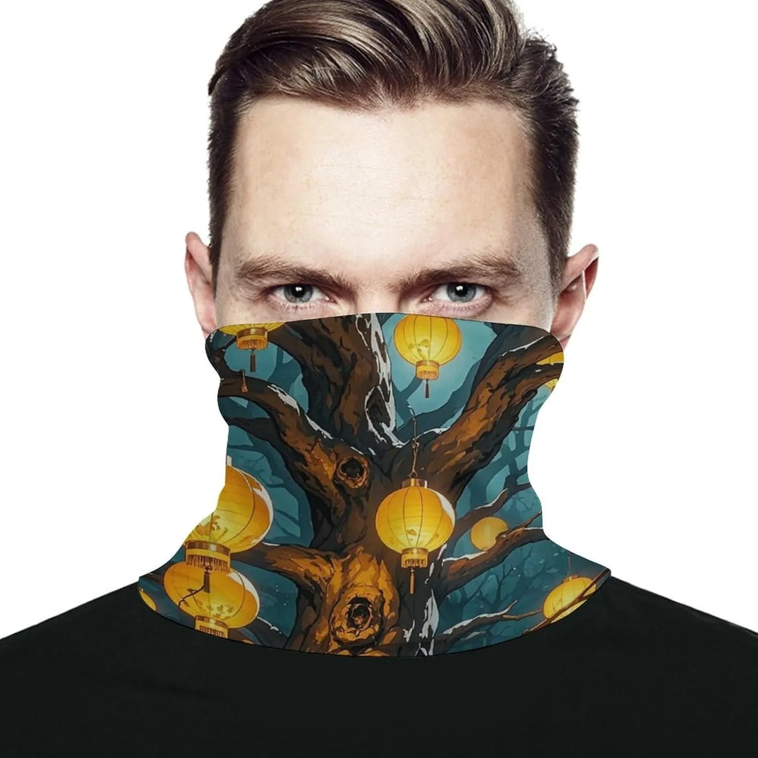Neck Gaiter Lanterns Hang from The Trees Face Cover for Men Women Cold Weather Scarf Breathable Face Mask Wind-proof Balaclava Face Mask for Skiing Fishing Hiking Cycling