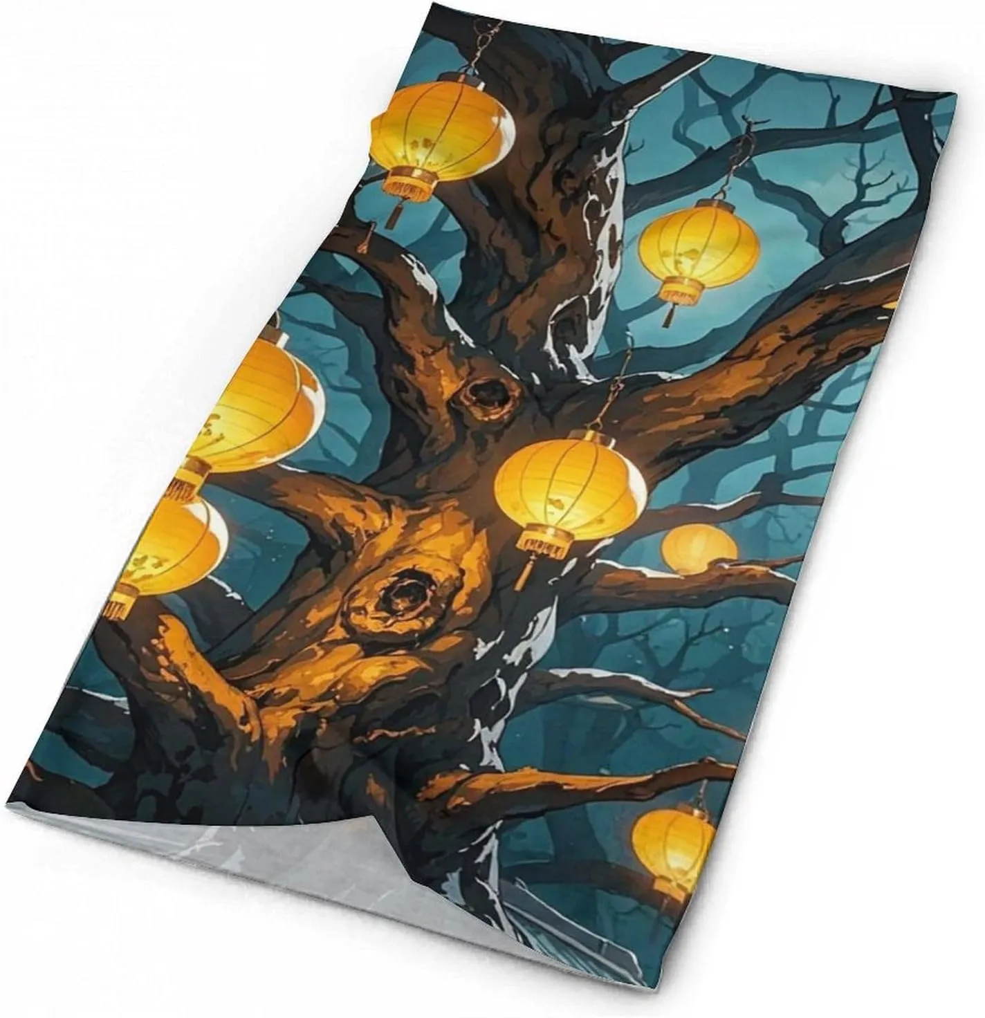 Neck Gaiter Lanterns Hang from The Trees Face Cover for Men Women Cold Weather Scarf Breathable Face Mask Wind-proof Balaclava Face Mask for Skiing Fishing Hiking Cycling