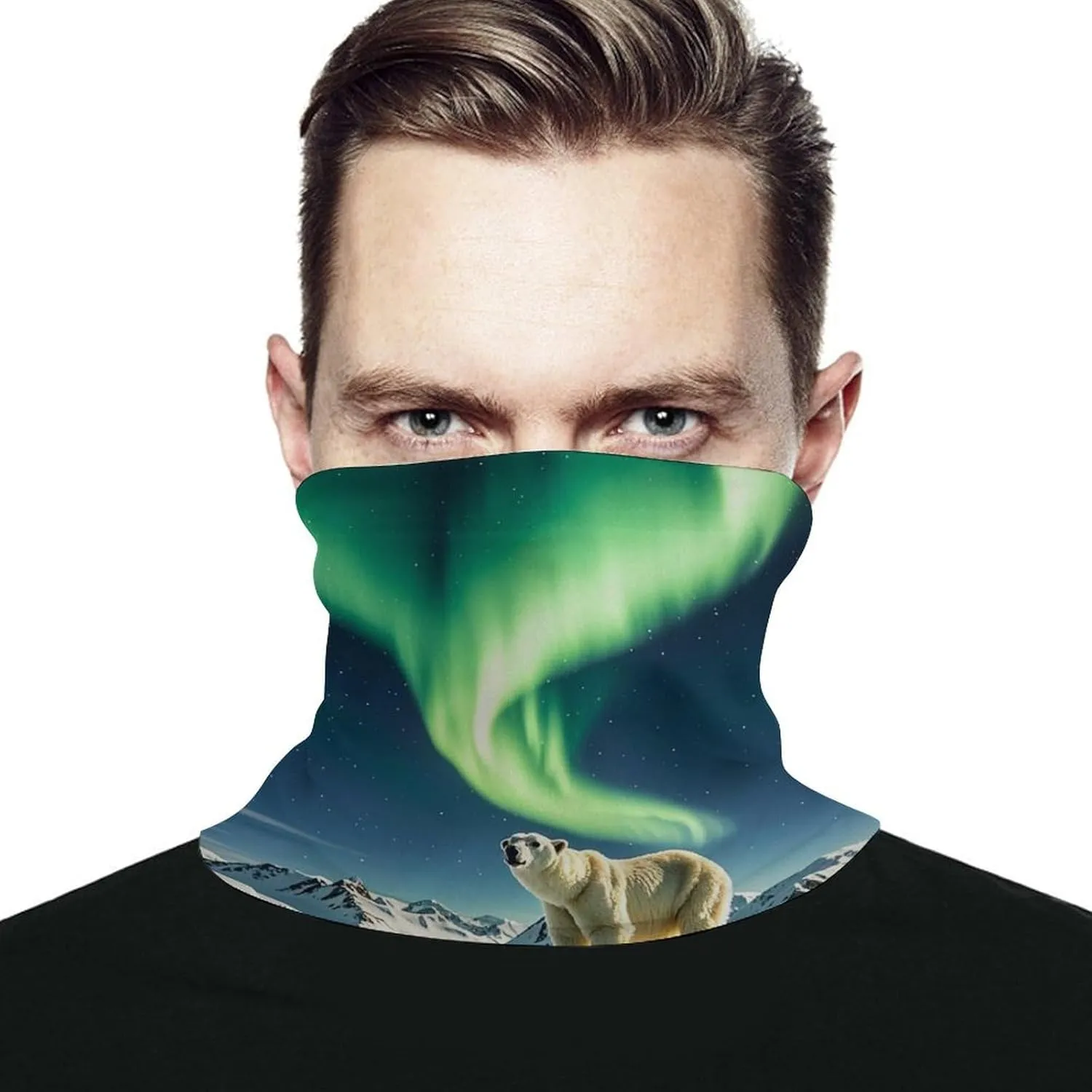Neck Gaiter Northern Lights Polar Bear Face Cover for Men Women Cold Weather Scarf Breathable Face Mask Wind-proof Balaclava Face Mask for Skiing Fishing Hiking Cycling