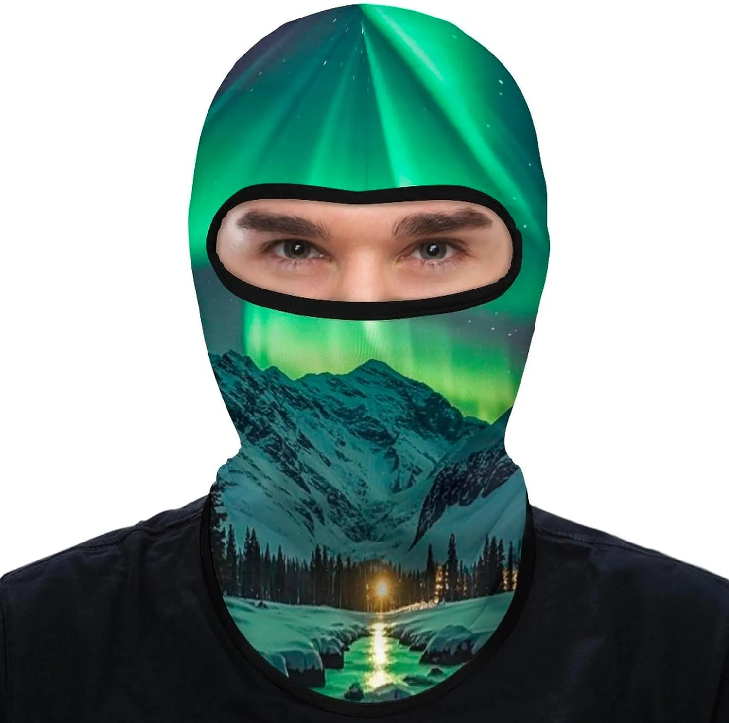 Northern Lights Balaclava Ski Mask Lightweight Neck Gaiter Windproof Full Head Mask for Men Women Cold Weather Face Mask for Cycling Motorcycle Snowboarding White