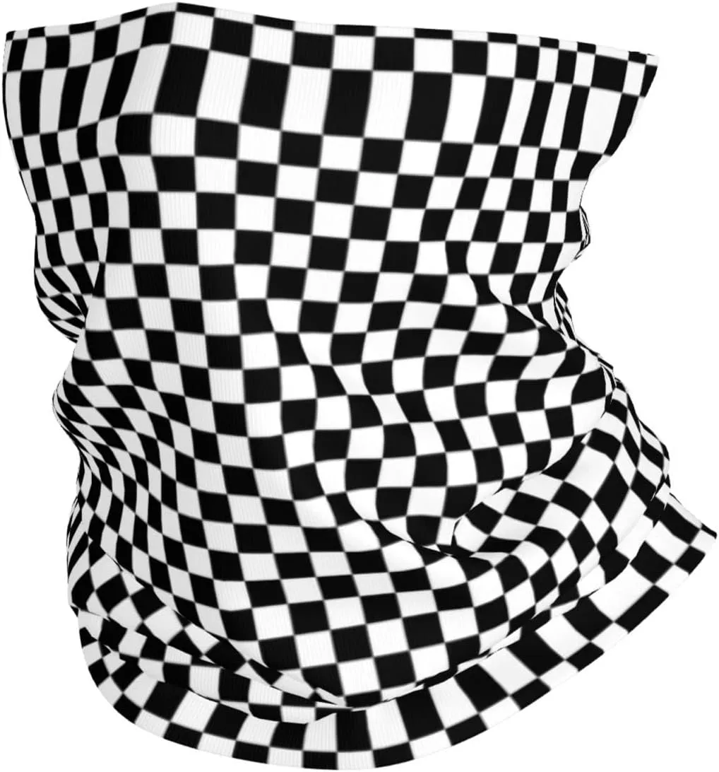 Summer Face Mask Breathable Sun Protection Black Checkered Neck Gaiter for Fishing Hiking Camping Outdoors Versatile Headwrap