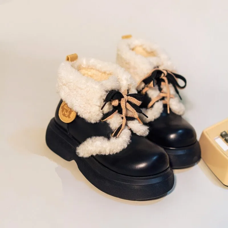 Sweet Retro-Style Velvet Snow Boots