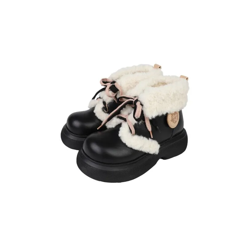 Sweet Retro-Style Velvet Snow Boots