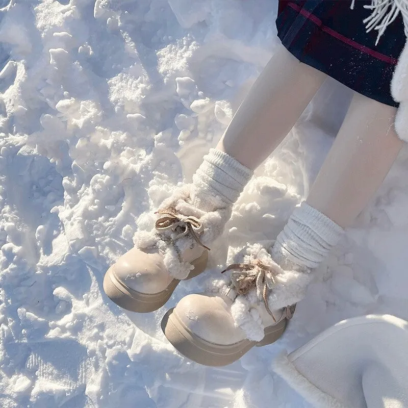 Sweet Retro-Style Velvet Snow Boots