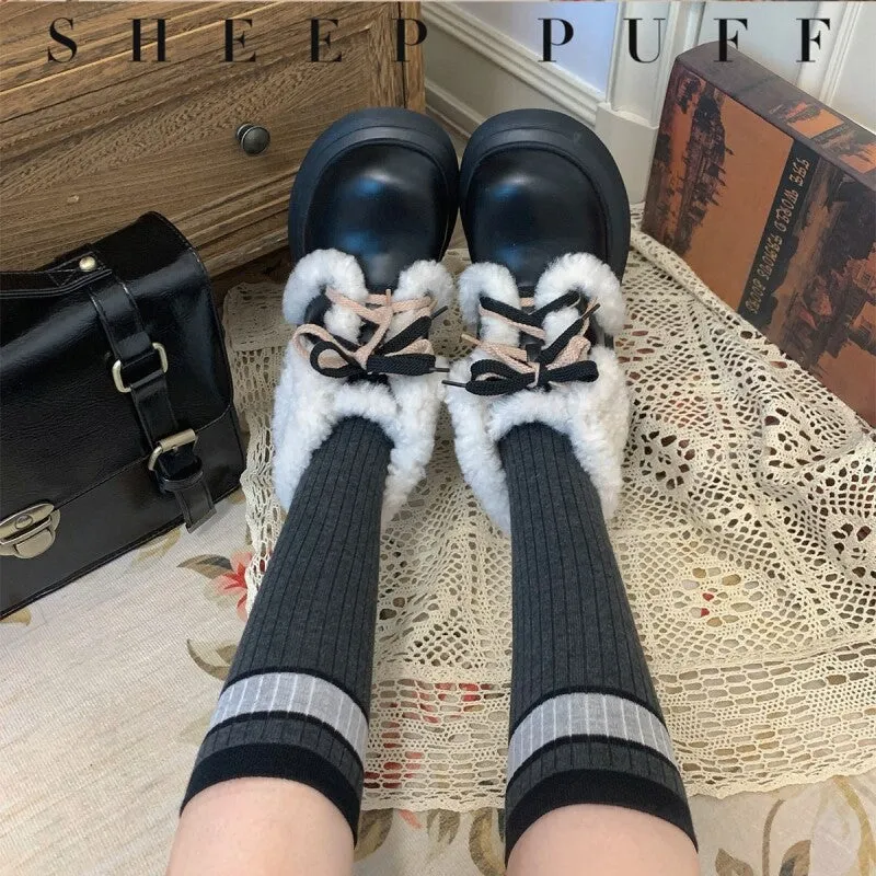 Sweet Retro-Style Velvet Snow Boots