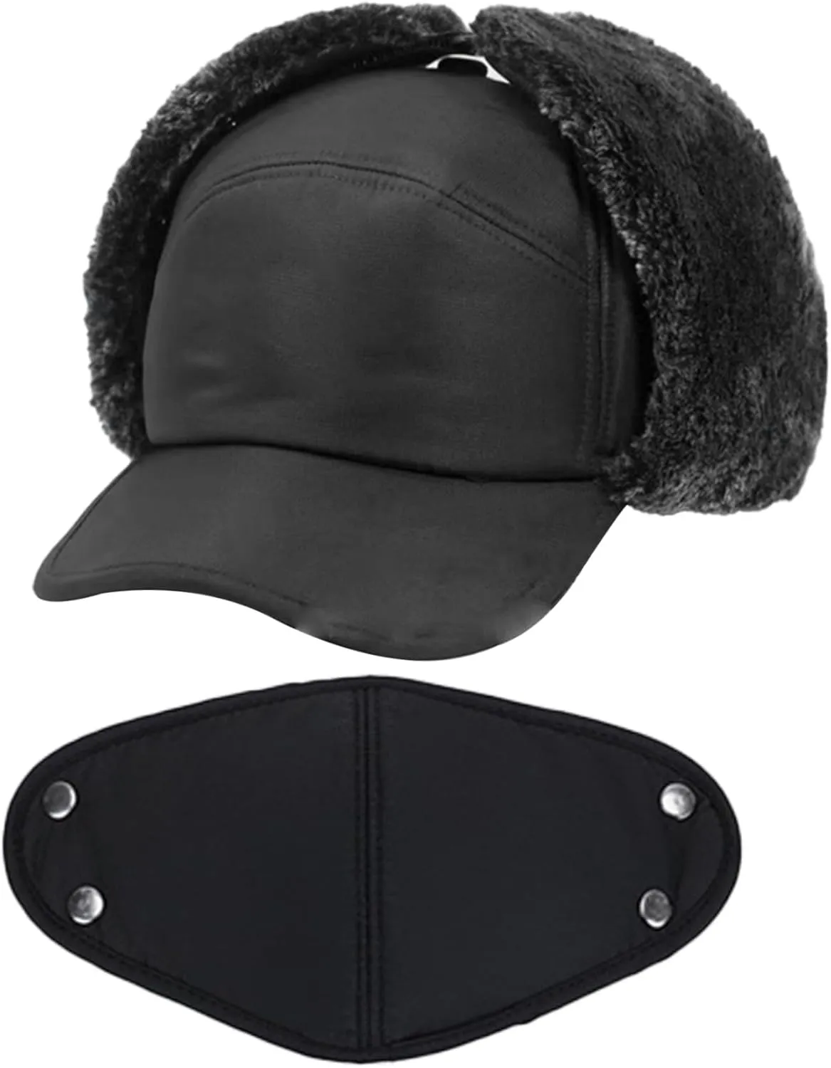 Trapper Hat for Men Women, Windproof Hat with Ear Flaps  Mask, Warm Men's Winter for Skiing Fishing Camping Cold Weather Trapper Black