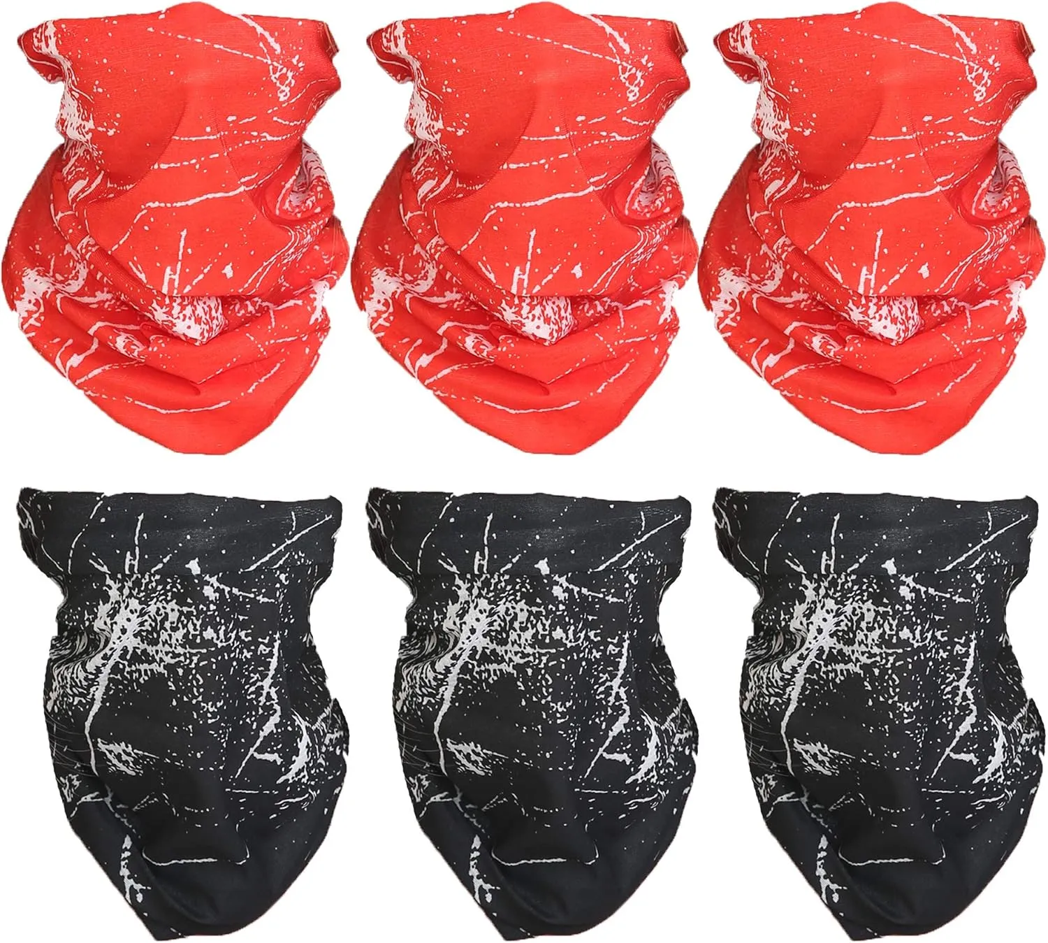 Triple9 Balaclava Dust Mask | 6PK Neck Gaiter for Men and Women | Bandana Face Mask | (Red, Black)