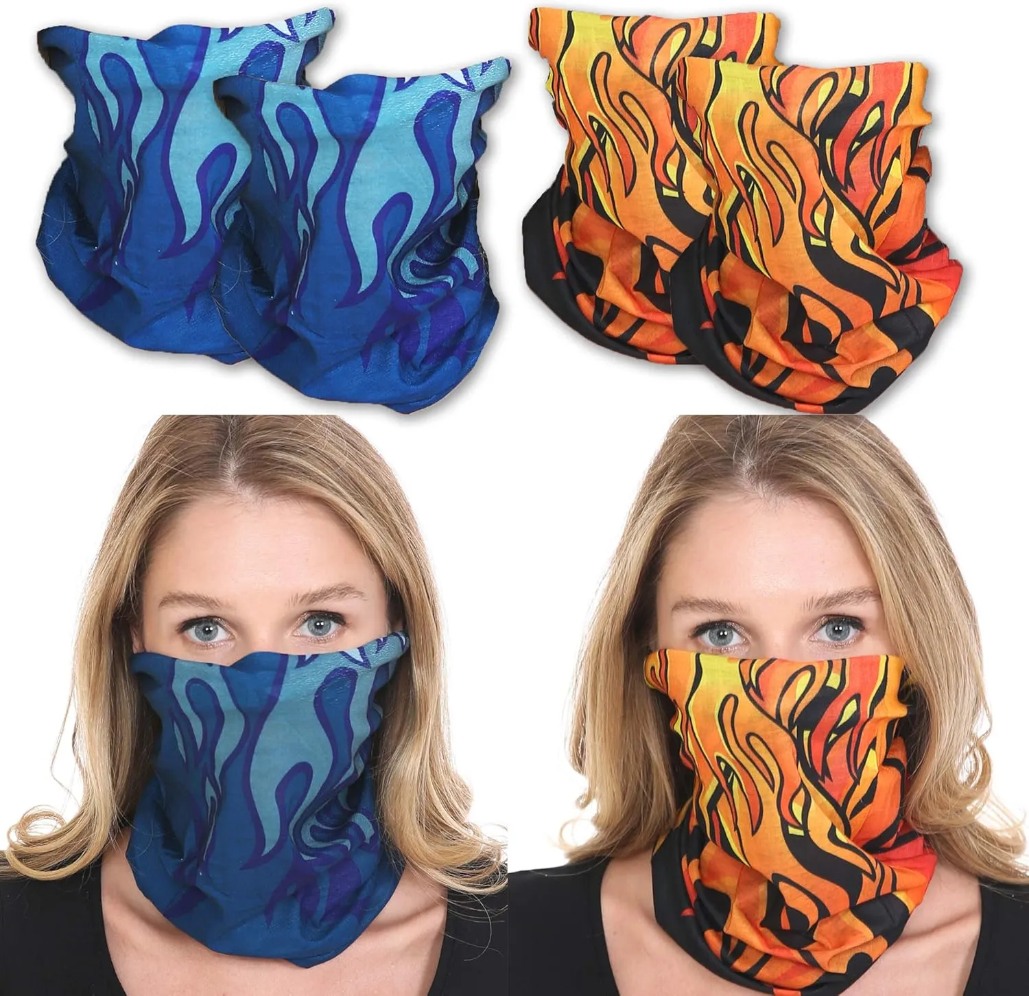 Triple9 Balaclava Dust Mask | 6PK Neck Gaiter for Men and Women | Bandana Face Mask | (Red, Blue)