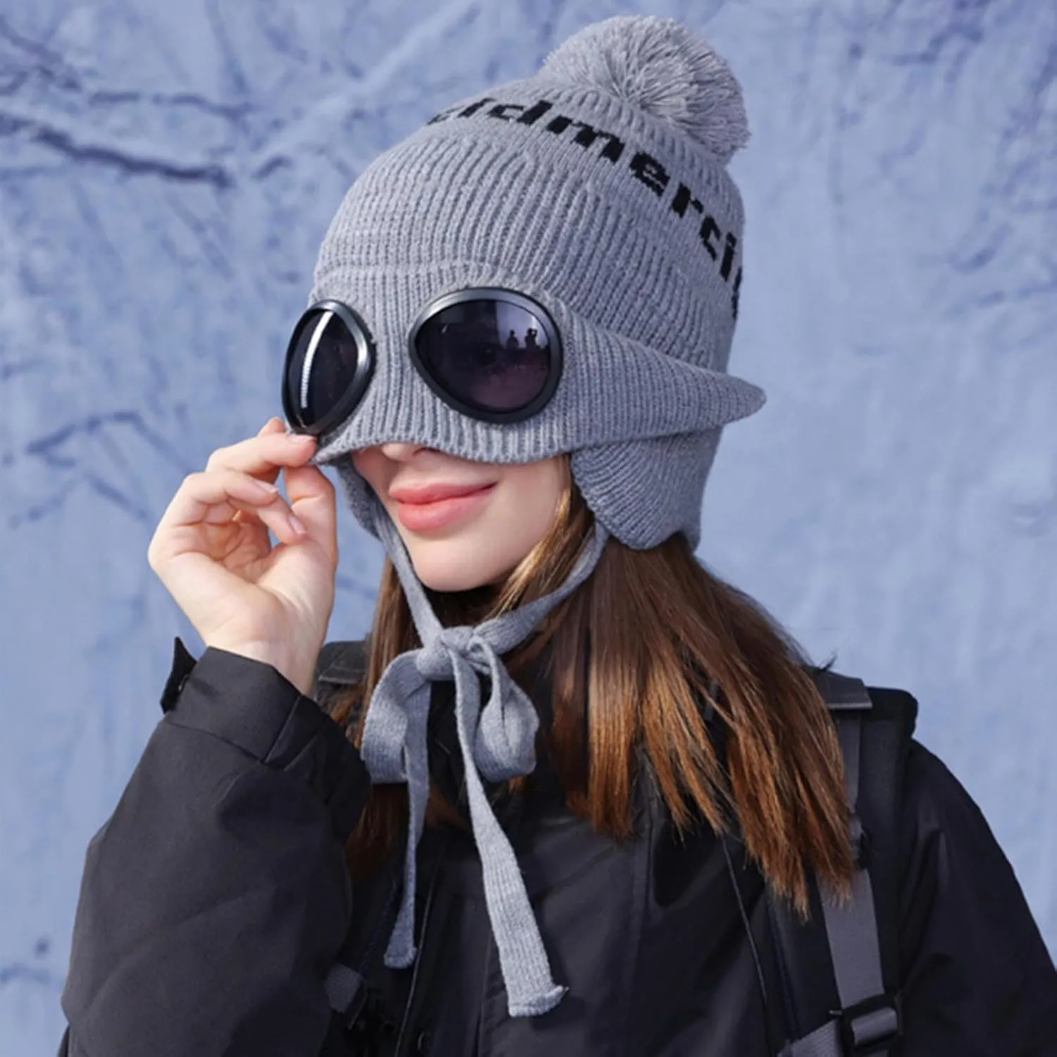 Unisex Knitted Goggles Beanie, Goggle Lens Beanie, Warm Winter Stylish Ear Skull Hat Outdoor Sports Cap for Teen
