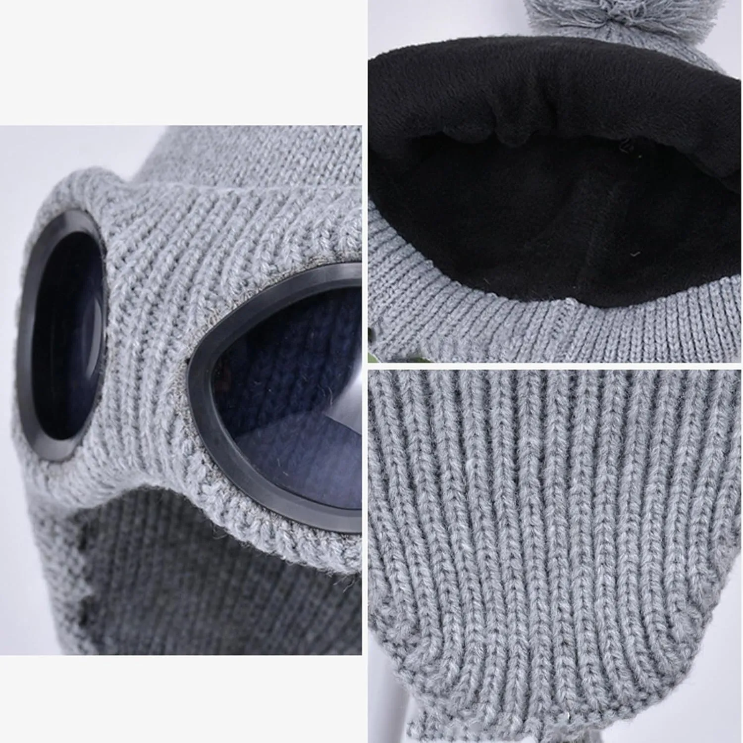 Unisex Knitted Goggles Beanie, Goggle Lens Beanie, Warm Winter Stylish Ear Skull Hat Outdoor Sports Cap for Teen