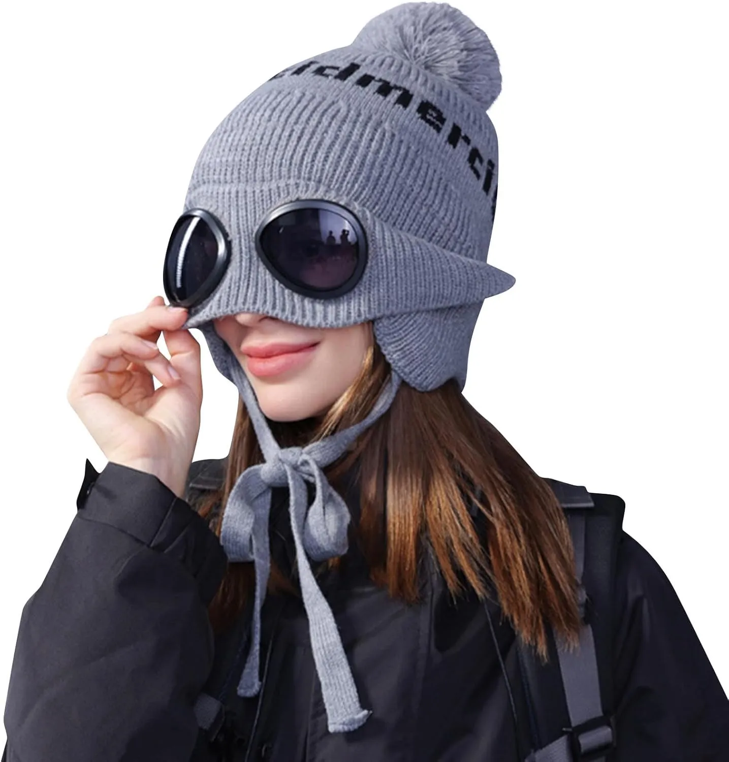 Unisex Knitted Goggles Beanie, Goggle Lens Beanie, Warm Winter Stylish Ear Skull Hat Outdoor Sports Cap for Teen