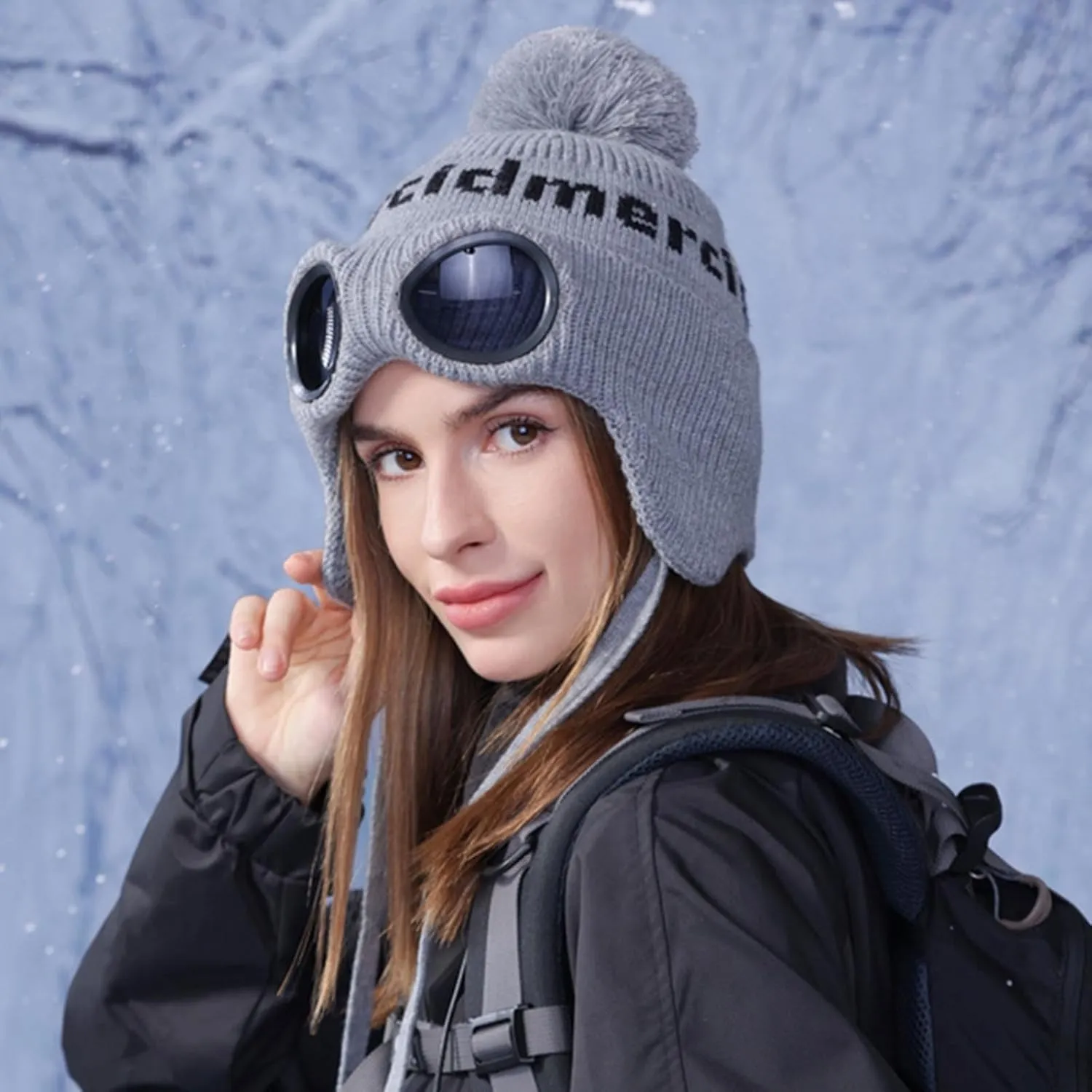 Unisex Knitted Goggles Beanie, Goggle Lens Beanie, Warm Winter Stylish Ear Skull Hat Outdoor Sports Cap for Teen