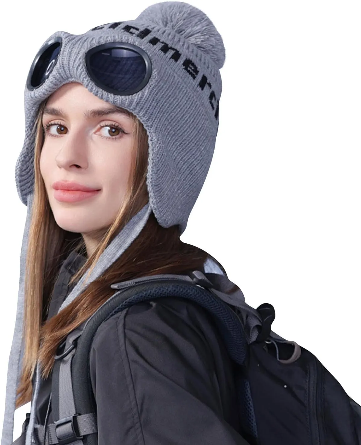 Unisex Knitted Goggles Beanie, Goggle Lens Beanie, Warm Winter Stylish Ear Skull Hat Outdoor Sports Cap for Teen