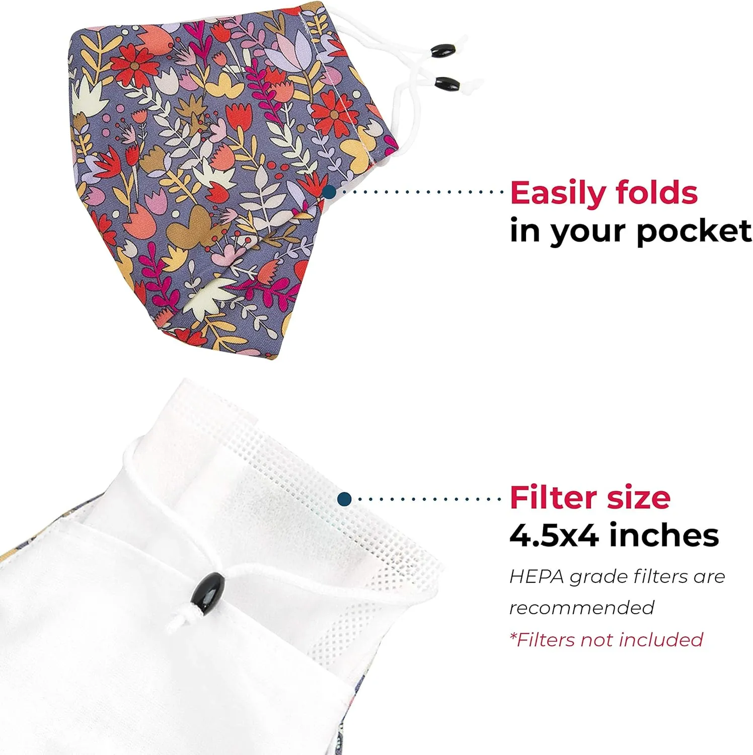 Washable Reusable Triple Layered 100% Cotton Face Mask with Filter Pocket Made in USA